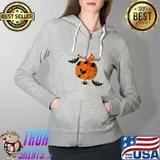 Kid's Halloween Funny Pumpkin with Bats and Hanging Spider T-Shirt Full Zip Hooded