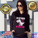Kids In October We Wear Pink Breast Cancer Awareness T rex T-Shirt