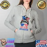 Let's Go Brandon Lets Go Brandon Messy Bun America Flag T-Shirt Full Zip Hooded