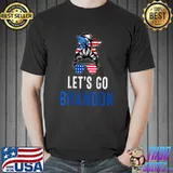 Let's Go Brandon Messy Bun America Flag girl T-Shirt Unisex