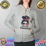 Let’s Go Brandon Messy Bun America Flag Shirt Full Zip Hooded