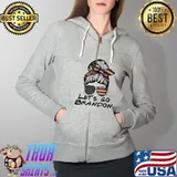 Let’s Go Brandon Messy Bun Girl American Flag Shirt Full Zip Hooded