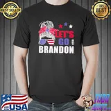 Let’s Go Brandon Messy Us Bun America Flag Shirt