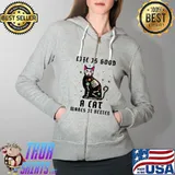 Life Is Good A CAT Makes It Better Halloween CAT Lovers Raglan Baseball T-s Full Zip Hooded