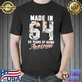 Made in 1964 58 years of being awesome 58th Birthday Flowers Raglan Baseball T-shirt