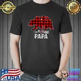 Mens Red Plaid Papa Bear Two Cubs Matching Pajama Family Buffalo T-Shirt