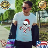 Merry Christmas Cool Skeleton Skull Hat Santa Candy Cane T-shirt