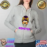 Messy Bun Skull Halloween Costume Monster Mom T-Shirt Full Zip Hooded