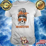 Momster Halloween Costume Skull Mom Messy Hair Bun T-Shirt