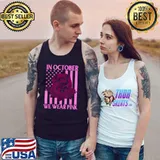 October We Wear Pink Skeleton Flag Breast Cancer Awareness T-Shirt Tank Top