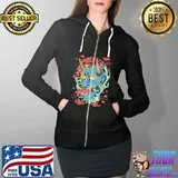 Oni Japanese Demon Mask Blue Shirt Full Zip Hooded