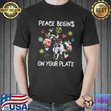 PEace Begins On Your Plate Cow Shirt Unisex