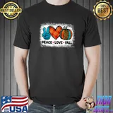Peace Love Fall Leopard Pumpkin Halloween Vibes Bleached T-Shirt