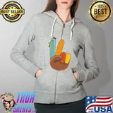 Peace Love Turkey Thankful Turkey Hand Sign Thanksgiving T- Full Zip Hooded