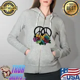 Peace Symbol With Flowers Shirt Full Zip Hooded