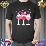 Pink Ribbon Wine Glass Butterfly Breast Cancer Awareness Shirt