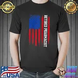 Retired Pharmacist Pharmacy Retirement Raglan Baseball American flag T-shirt