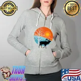 Retro Elk Hunting - Vintage Camping and Hiking Sunset Premium T-Shirt Full Zip Hooded