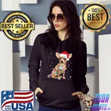 Santa Chihuahua Santa Claus Dog Christmas Xmas Tree Lights T-Shirt