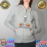 Skeleton Dead Lift Candy Buckets Gym Workout Halloween T-Shirt Full Zip Hooded