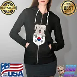 South Korea Flag Pyrenean Shepherd Dog In Pocket T-Shirt Full Zip Hooded
