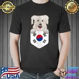 South Korea Flag Pyrenean Shepherd Dog In Pocket T-Shirt