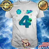 Spaceship Planet And Baby Alien Boys 4th Birthday shirt