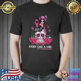 Sugar Skull Fight Breast Cancer Awareness Like A Girl T-Shirt Unisex