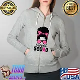 Support Squad Messy Bun Afro Black Woman Queen Breast Cancer T-Shirt Full Zip Hooded