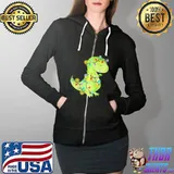 T Rex Christmas Colors Light Shirt Full Zip Hooded