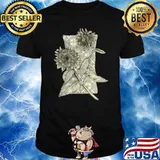 Two sunflowers with stems flowers garden leaves petal nature T-Shirt