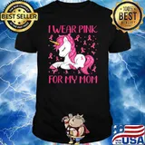 Unicorn Pink Ribbon Men I Wear Pink For My Mom Breast Cancer T-Shirt