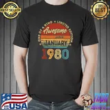 Vintage January 1980 Retro 42 Year Old 42nd Birthday T-Shirt