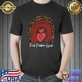We Wear Red For Red Ribbon Week Awareness Leopard Rainbow T-Shirt