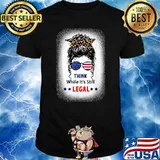 Women Think While It's Still Legal Messy Bun Leopard US Flag T-Shirt