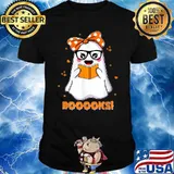 Womens Booooks! Cute Ghost Reading Library Books Halloween T-Shirt