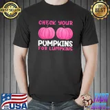 Womens Check Your Pumpkins For Lumpkins Breast Cancer Awareness T-Shirt