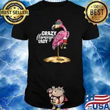 Womens Crazy Flamingo Lady Flamingo Wine Lover Fun Party Drinking T-Shirt