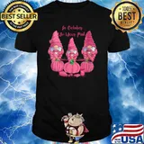 Womens In October We Wear Pink Gnomes Breast Cancer Awareness V-Neck T-Shirt