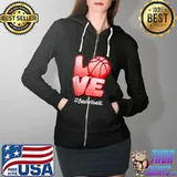 Awesome Cute Valentines Day Couple Hearts Basketball Sports Lover T- Full Zip Hooded