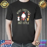 Awesome Merry Christmas 2021 Style, Funny Social Distancing And Mask T- Unisex