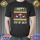 Awesome Santa reindeer cookie happy 4th Of July Christmas shirt