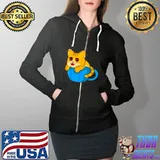 Cute Cat Cartoon Design T Shirt Full Zip Hooded