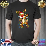 Dabbing Reindeer Boys Girls Christmas Pajama Tree Lights T Shirt Unisex