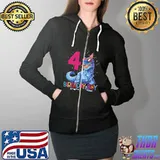 Dinosaur American Flag 4th Birthday Boy Shirt Full Zip Hooded