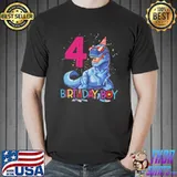 Dinosaur American Flag 4th Birthday Boy Shirt Unisex