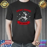 Funny Dead Inside but Festive Flying Reindeer Skeleton T- Unisex