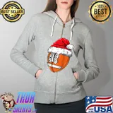 Funny Football Christmas Santa Hat Football Player Game Day T-s Full Zip Hooded