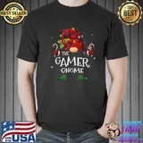 Funny Gamer Gnome Buffalo Plaid Christmas Tree Light T Shirt