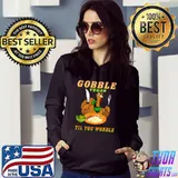 Funny Gobble Til You Wobble Vegan Thanksgiving Green Plaid T Shirt